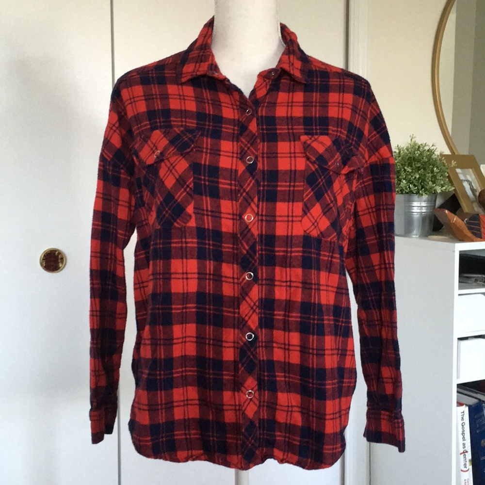 Plaid blue and red button down
